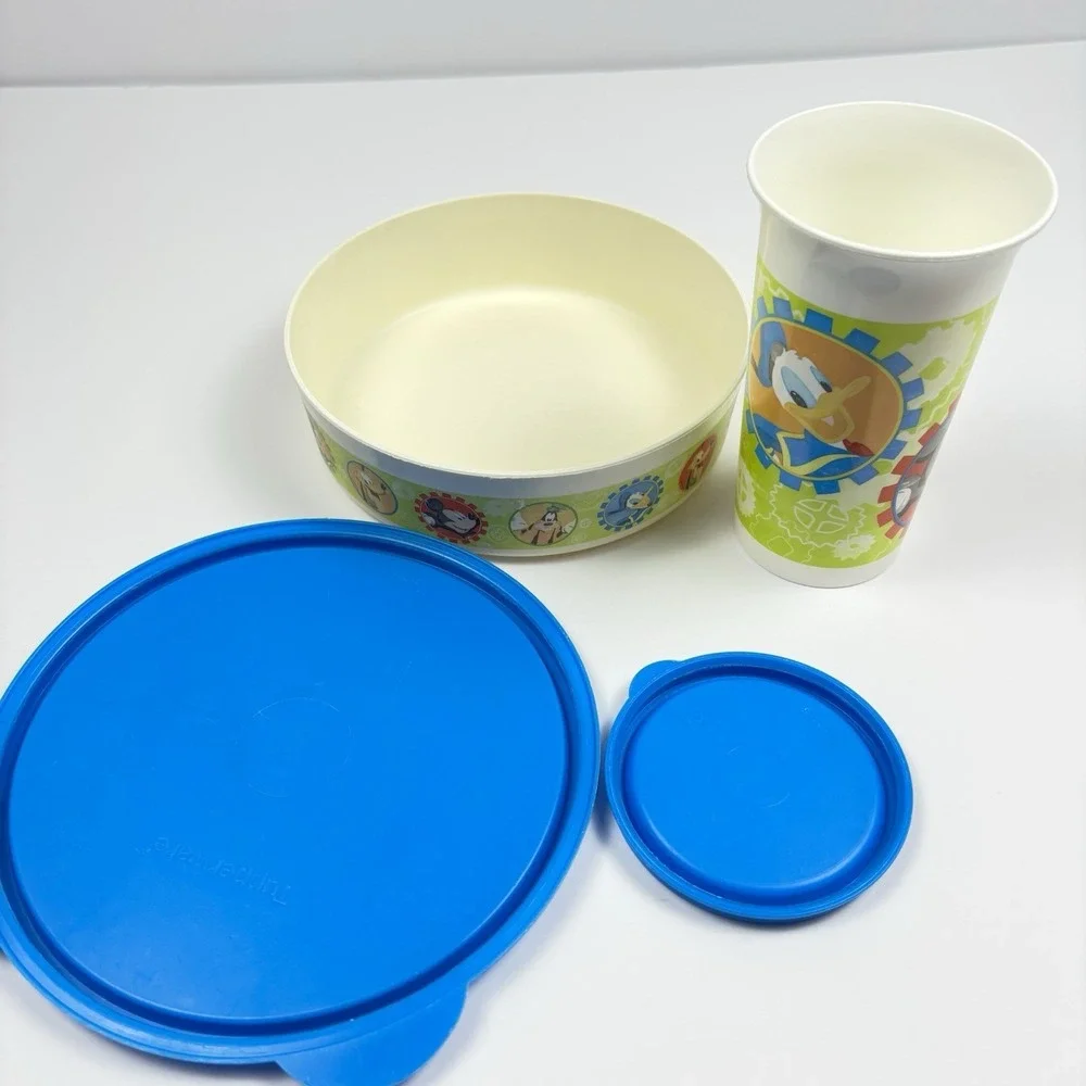 Tupperware Mickey Mouse & Friends Cereal Bowl and Beverage Cup Both‎ With Lids